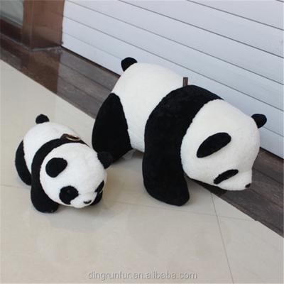 China Custom Gift Real Sheepskin Stuffed Panda Doll Real Fur Animal Toys for sale