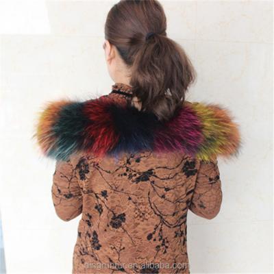 China Fashionable Natural Real Raccoon Fur Collar Trendy Colorful Trim For Hood for sale