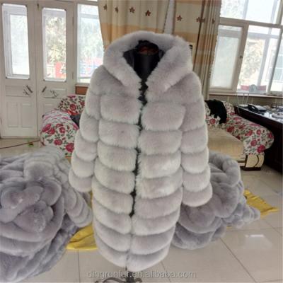 China High Quality Anti-shrink Anti-shrink Artificial Fox Fur Coat Faux Fur Jacket With Hood for sale