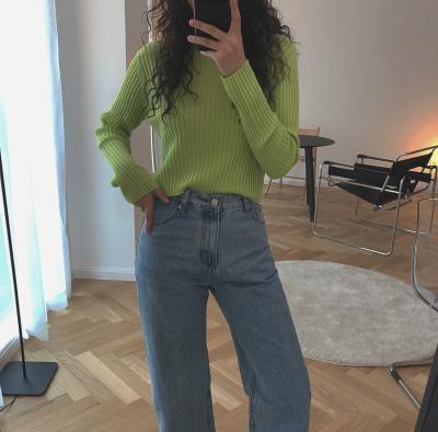 China Anti-wrinkle new 2021 Korea spring high waist shorts knit thin navel long sleeve fashion bottoming top women multicolor for sale