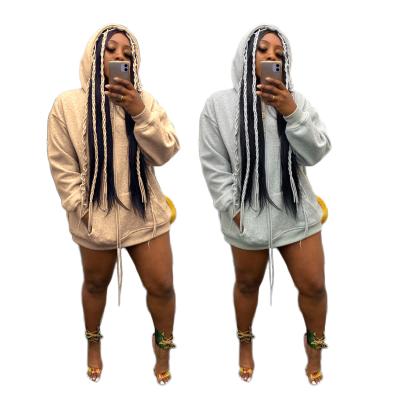 China QUICK DRY Pullover Hoodies Coat Oversized Ladies Hoodie Dress Chic Strings Cotton Sweatshirt Dress Casual Style for sale