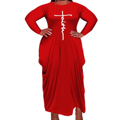 China Anti-Static Oversized Long Sleeve T-Shirt Dress For Fat Woman Breathable Irregular Cotton Loose Ruffle Plus Size Faith Casual Dress for sale