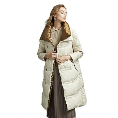 China Waterproof 2021 winter new double-layer collar white goose down jacket women's down jacket mid length RTS jacke for sale