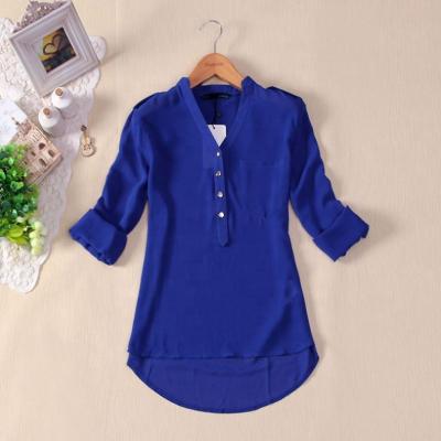 China 2021 Plus Size S-4XL Women's Anti-pilling Spring V-Neck Elegant Chiffon All-match Spirals Shirt Solid Bottom Solid Bottom Blouse Summer for sale