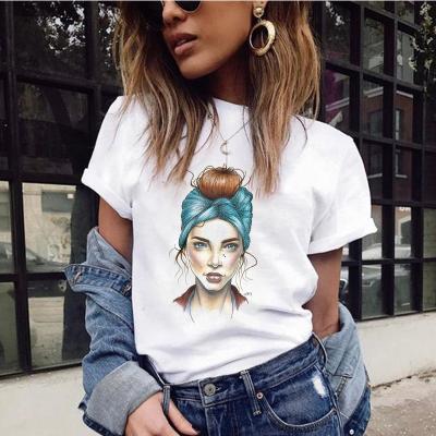 China QUICK DRY Quick Delivery Women Letter Print T-shirts Casual DTG Tops Stitch Plain Cotton Blank Custom Print White T-shirt for sale