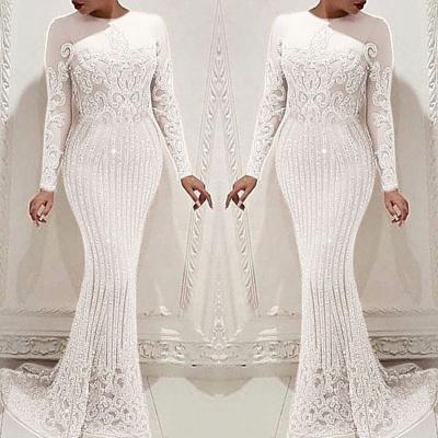 China Hollow-out Elegant White Anti-Static Sequins Women Dresses Slim-fitting Hip-hugging Evening Dresses for sale