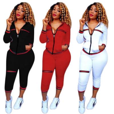 China Breathable Women Zip Up Hoodie Custom Side Striped Tracksuit Custom Women Tracksuit With Logo 2 Piece Tracksuit Set Women Top And Pant Set for sale