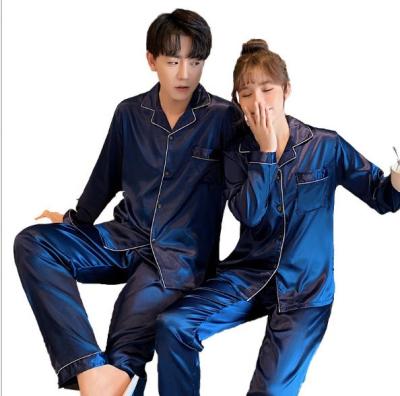 China Breathable Fake Nightgowns Sleepwear Men's Satin Suit Pajamas Silk Couple's Nightgowns for sale