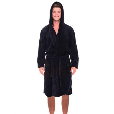 China Breathable Soft Simple Black Coral Men's Long Robe Pajamas Cotton Fleece Bathrobe Autumn And Winter Bathrobe Male Plus Size And Raising A Bathrobe for sale