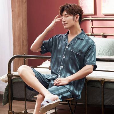 China Breathable Men Suits Pajamas Two Piece Pajamas Sets Sleepwear Man Home Wear Short Sleeve Night Wear Pants Solid Color for sale