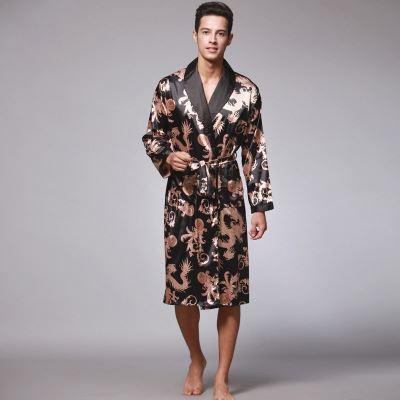 China 2021 QUICK DRY Extra Large Male Silk Robe Long Robe With Dragons Mens Silk Satin Bathrobe Kimono Men for sale