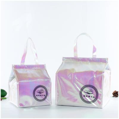 China Promotional Customized Insulated Lunch Bag Aluminum Foil Thermal Cooler Bags Square Pink Holographic Recycle Insulated Bag for sale