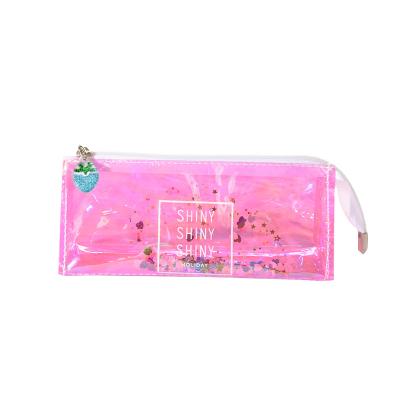 China Laser Sequin Kaiguang Large Capacity Pencil Case School Supplier Pencil Bag Student Customized Cute PVC Pencil Case for sale