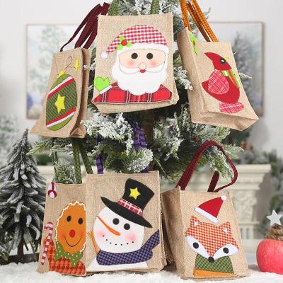 China Rope Handle Xmas Tote Bag Sack Christmas Burlap Canvas Bag For Gifts Kids Santa Bags for sale