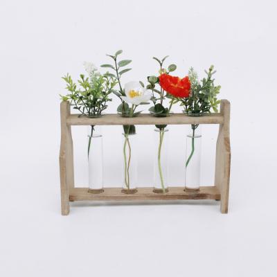 China CLASSIC Wood Shelf 4 PC Storage Test Tube Flower Vase Glass Rack for sale