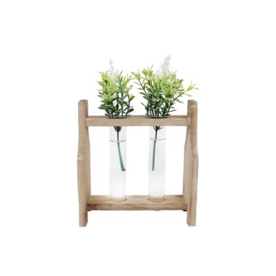 China China Hot Sale Natural Wooden Frame 2 Glass Tube Flower Vase Function Room Decoration for sale