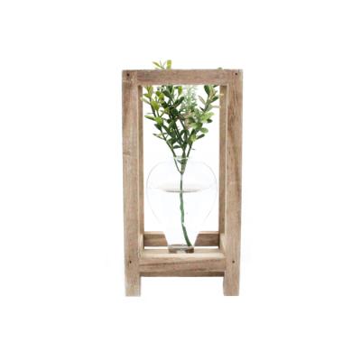 China CLASSIC 1 PC Bud Natural Glass Vases With Wooden Stand for sale