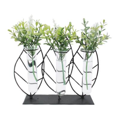 China Factory CLASSIC Handmade Mini Greenhouse Stand Sheet Metal Welding Maid Glass Flower Vase for sale