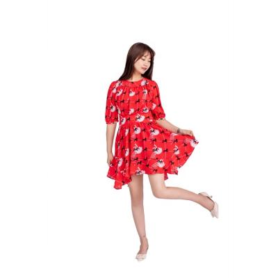 China Anti-Wrinkle Fashion Women's Summer Dress Floral Print High Waist Slim Elegant Casual Dress for sale