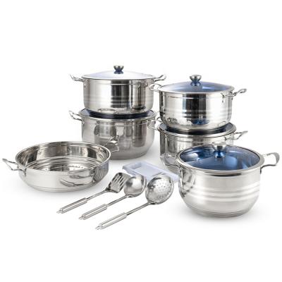 China Multifunctional Heavy Duty Makers Kitchen Ollas Cookware Set 14pcs 304 Stainless Steel Heavy Steamer Pot Cooking Set for sale