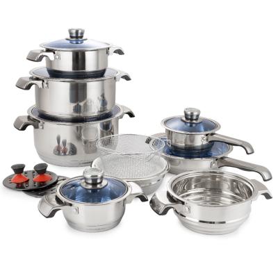 China Sustainable Wholesale 20 Piece Multifunctional Cookingware Set Stainless Steel Heavy Gauge 5 Layer Bottom Nonstick Cooking Pot for sale