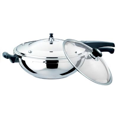 China 201/304 high quality and sustainable stainless steel medium pressure frying pan with glass lid for hotel, restaurant or home for sale