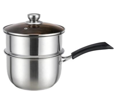 China Hot Selling Viable 304 Stainless Steel Milk Pot Boiling Kitchenware 2 Layers Steamer Pot With Glass Lid for sale