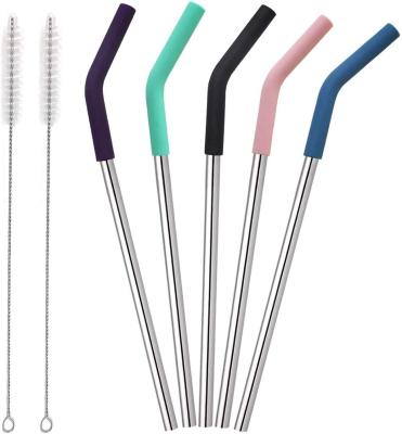 China Straight Metal Straw Silicone Tip Portable , Stainless Steel Straw With Silicone Tip for sale