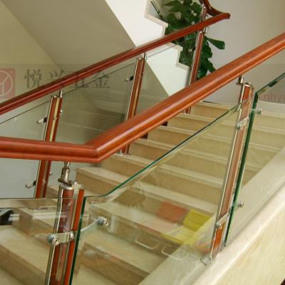 China modern indoor stainless steel and wood balustrade for stair glass railings for sale