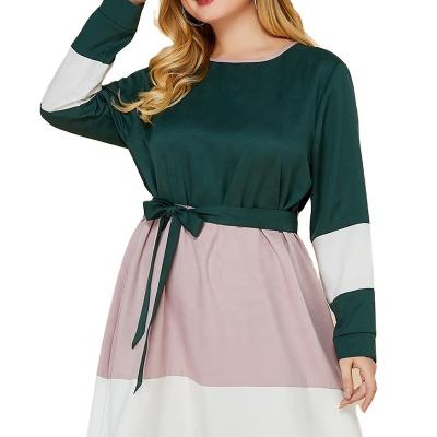 China Anti-Wrinkle Plus Size Dress Women Multi Color Block Dresses Sweet Ladies Dress 2020 Casual Crew Neck Large Swing for sale