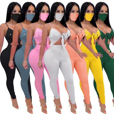 China Hot Amazon Women's QUICK DRY Sexy Elasticity Mine Band Sexy Lace Up Sleeveless Jumpsuit Overalls + Including Face Masks for sale