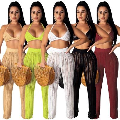 China Amazon QUICK DRY warm women'sfashion knit mesh hollow perspective costume sweater two piece set for sale