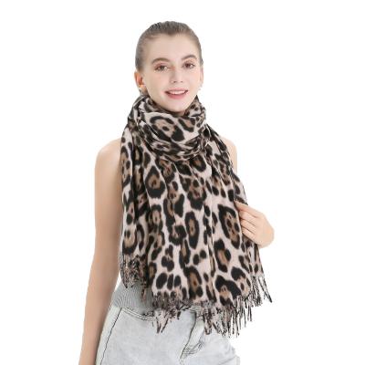 China New POLYESTER/COTTON Winter Ladies Shawl Thickened Leopard Print Hair Wool Custom Cashmere Like Scarf For Elegant Women for sale