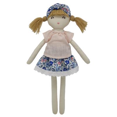 China Manufacturer Price Holiday Fashion Soft Cotton Fabric With Floral Print Skirt First Baby Soft Rag Doll For Children 2022 for sale