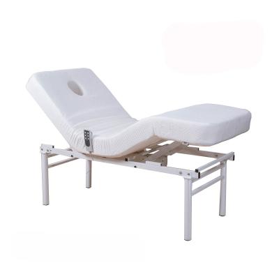 China Hot Selling Simple White Massage Table Salon Furniture With Handset Electric Adjustable Beauty Cable Bed for sale