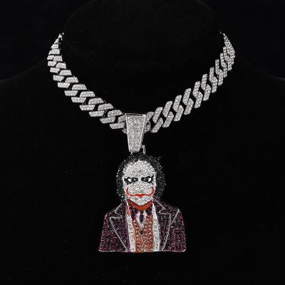 China Creative Hiphop Fashion Jewelry Iced Out Joker Pendant With 12mm Diamond Cuban Chain Necklaces for sale