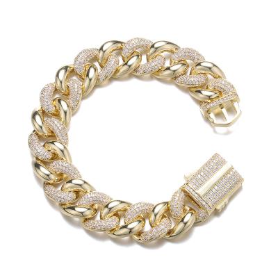 China 16mm Hiphop Iced Out Hiphop Jewelry Diamond Cuban Link Chain Bangles Punk Bangles Wand Bangles Men Women Gold Plated for sale