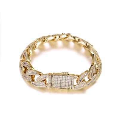 China HIPHOP Jewelry Trendy Elegant Trendy 18K Gold Plated 15mm AAA+ Brass Baroque Zircon Cuban Chains Bracelets Necklace for sale