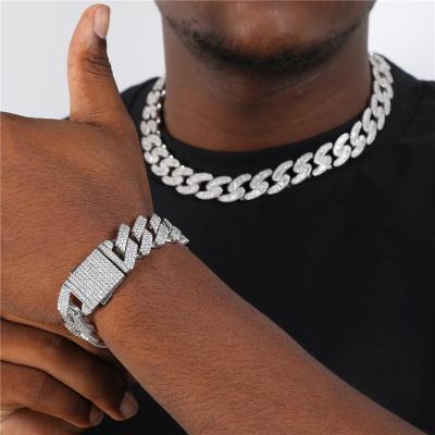 China Hiphop De Hip Hop Iced Out 19mm Fork Cuban Link Bling Chain Bracelet 3 Full Row Zircon Mens Bracelets for sale