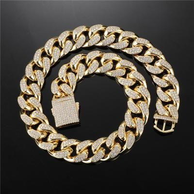 China Classic Hiphop DE High-quality 19mm Hip Hop Miami Cuban Link Chain Bracelet Necklace For Man Gift for sale