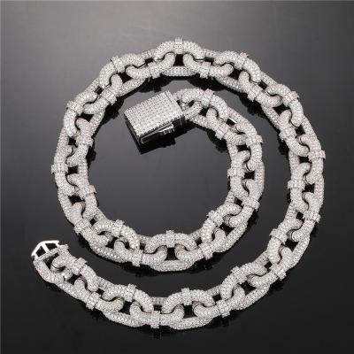 China Hiphop DE New Style 17mm Cuban O Chain Wand Shaped Fork Chain Iced Out Miami Cuban Link Chain Necklace for sale