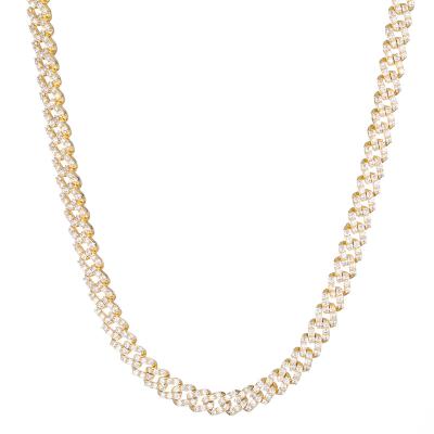 China New Arrival Fashion Hip Hop Jewelry 8mm Diamond Iced Out Miami Cuban Link Chain Brass White Zircon Chain Necklace Brass Gold Plated for sale