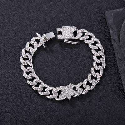 China Trendy Hiphop Fashion Jewelry Iced Out Cuban Chain Crystal Bracelets & Bangles 13mm Star Shape Alloy Bling for sale