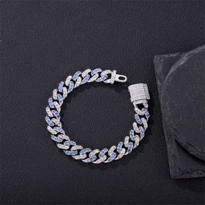 China Trendy Hiphop Fashion Trendy Jewelry Iced Out Blue Cuban Half Chain Crystal Bracelets & Bangles 11mm Alloy Bling for sale