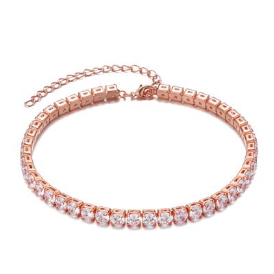 China Hiphop DE Wholesale Classic Women Gold Alloy Silver Plated Micro Paved Diamond Tennis Anklet Chain Bracelet Anklets Round Shape 3mm 4mm 5mm for sale