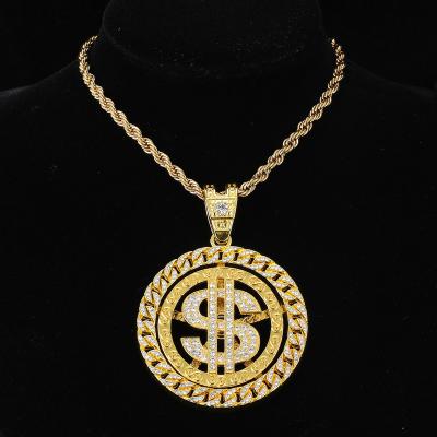 China Trendy Hiphop Fashion Jewelry Iced Out Hiphop Bling Alloy Big Dollar Charm Necklace Pendant for sale