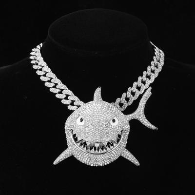 China Trendy Hiphop Fashion Jewelry Iced Out Bling Hiphop Shark Shape Pendant With Tennis Chain Necklaces for sale