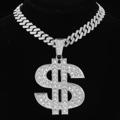 China Trendy Hiphop Fashion Jewelry Iced Out Hiphop Bling Alloy Big Dollar Charm Necklace Pendant for sale