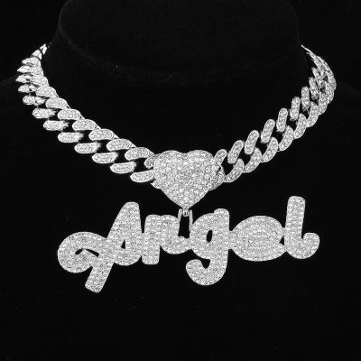 China Trendy Hiphop Fashion Jewelry Iced Out Bling Hiphop Heart Pendant Angel Clasp With Tennis Chain Necklaces for sale