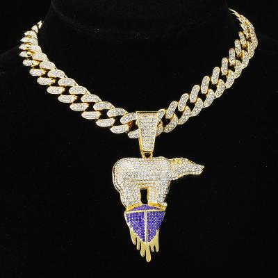 China Trendy Jewelry Iced Out Bear Diamond Hiphop Fashion Bling Pendant With Tennis Chain Necklaces for sale